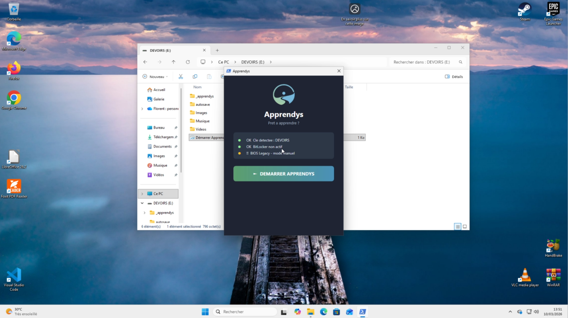 Lanceur Apprendys avec les trois indicateurs