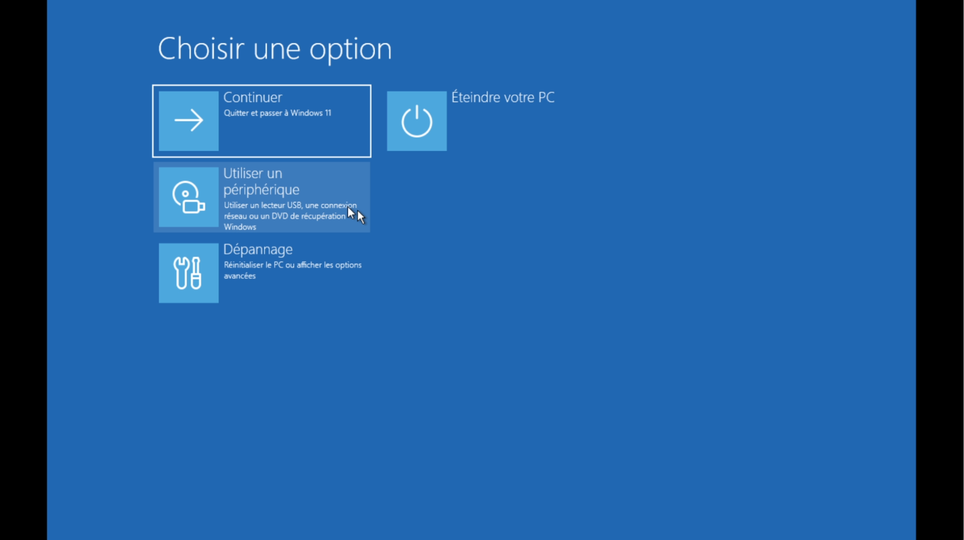 Écran bleu Windows — Utiliser un périphérique