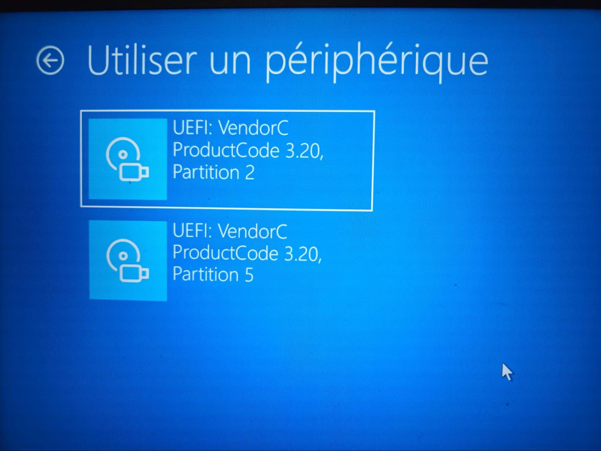 Sélection de la partition USB