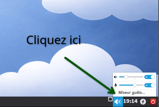 Clic sur l'icône haut-parleur en bas à droite de l'écran pour ouvrir le menu du son