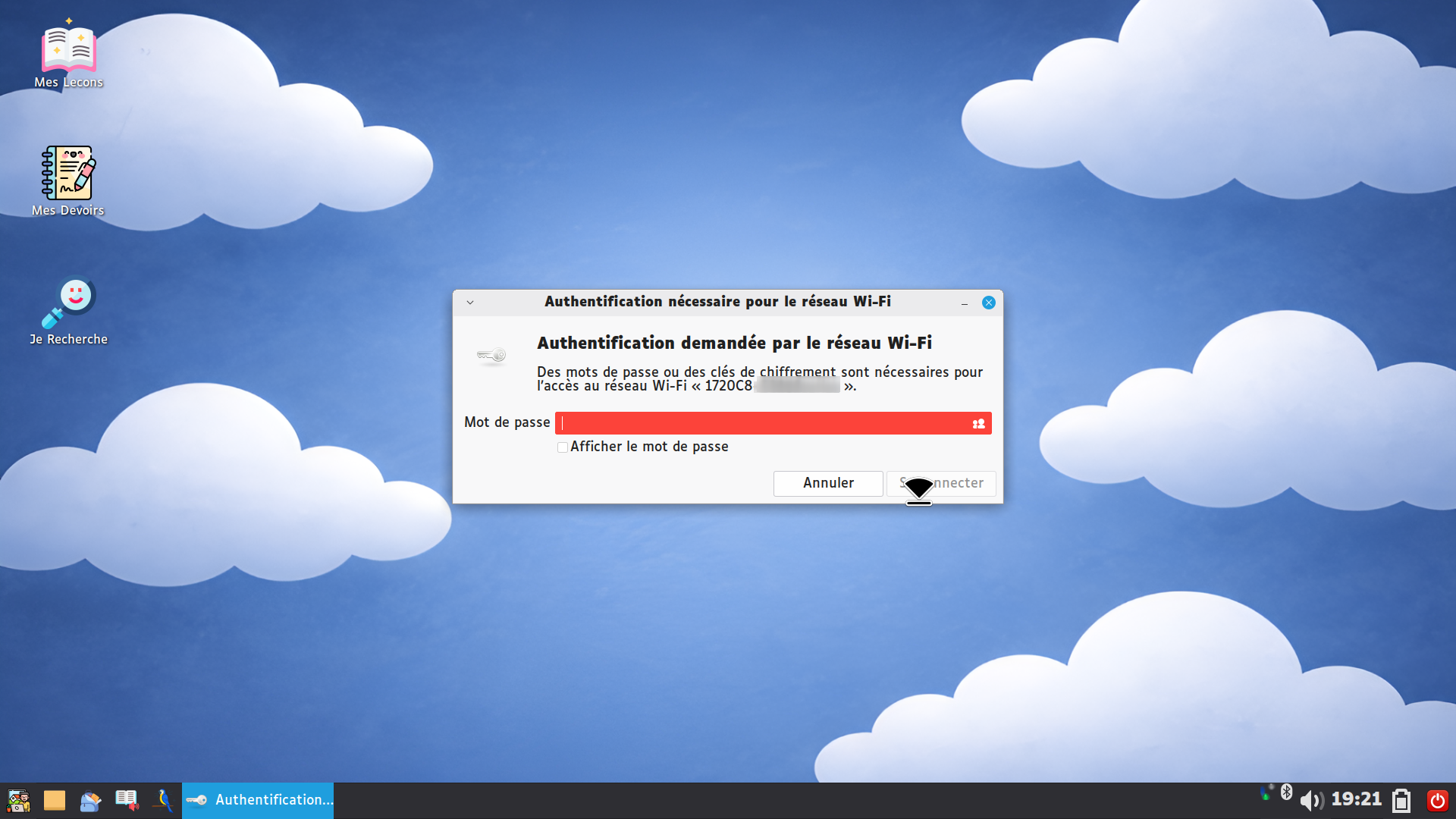 Saisie du mot de passe Wi-Fi pour connecter la clé Apprendys au réseau