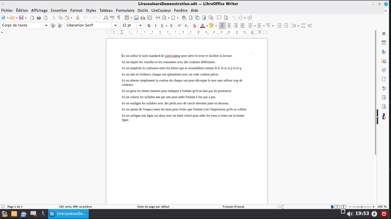 Texte noir et blanc classique ouvert dans l'application Mes Leçons